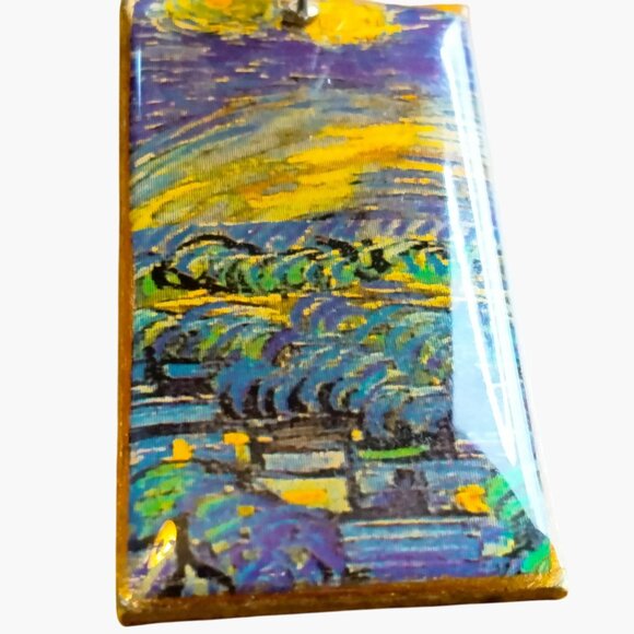 Van Gogh Starry Night Rectangle Earrings Pierced Hook - Picture 7 of 9
